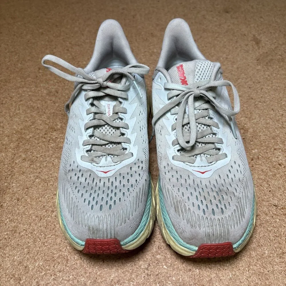 Hoka One One Clifton 7 Shoes Womens 8.5 Morning Mist Hot Coral Running